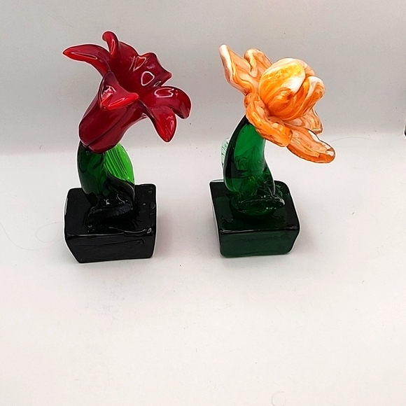 Vintage Art Glass Pulled Flowers 2 Count - Picture 4 of 10